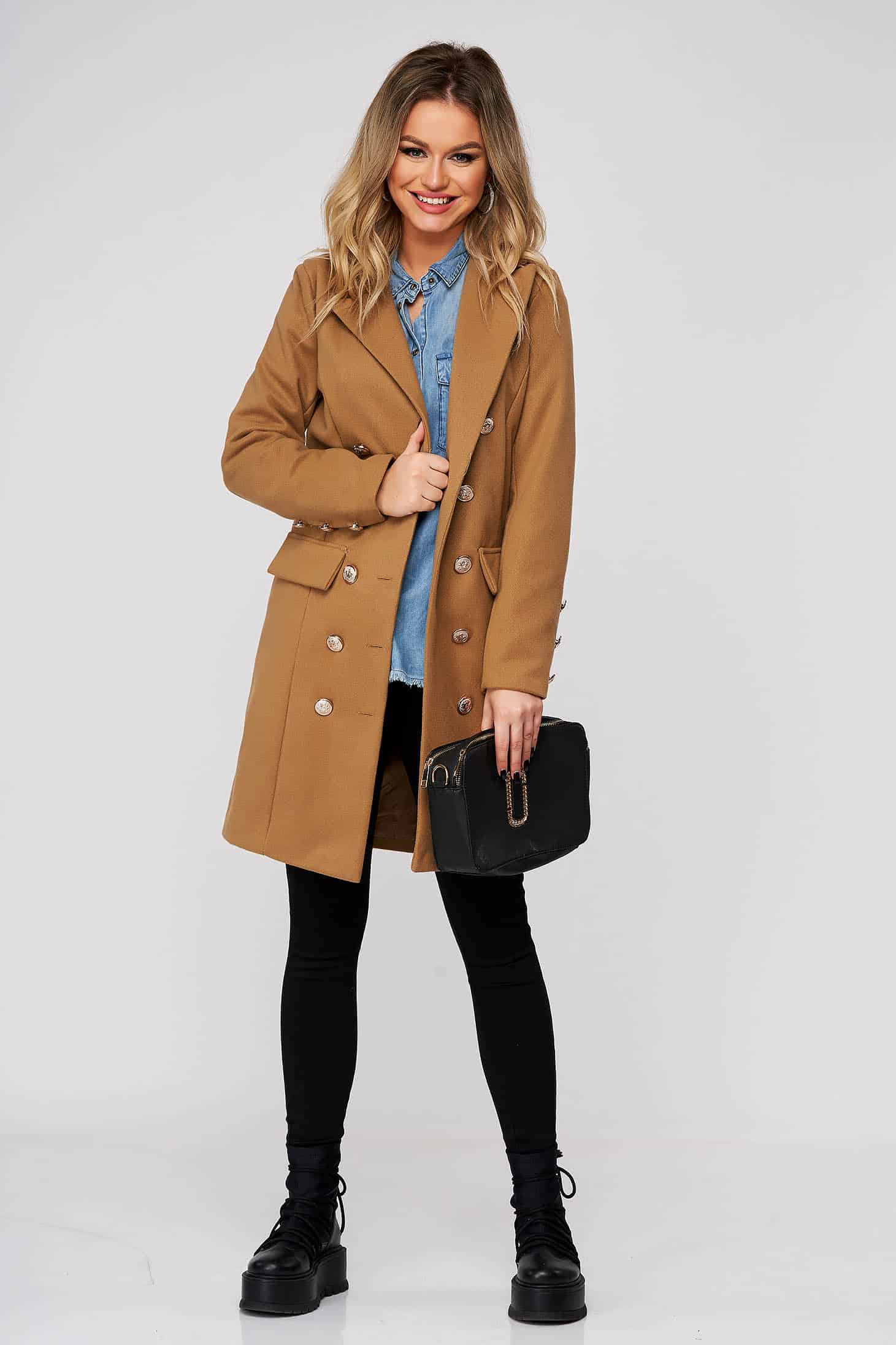 palton sunshine crem casual scurt din stofa cu un S050993 1 496389