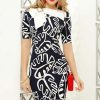 rochie fofy bleumarin cu imprimeu frunze monstera 505953 2