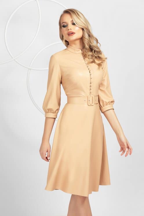 rochie pretty girl bej din piele ecologica 652620 2
