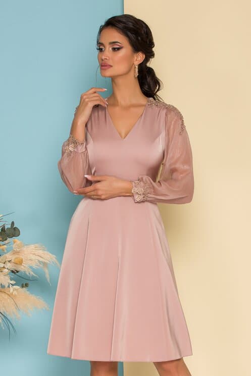 rochie ginette roz prafuit cu maneci din voal si broderie florala eleganta 581787 2