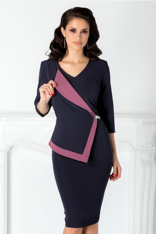 rochie linda de ocazie bleumarin cu rever stil sacou 241629 2