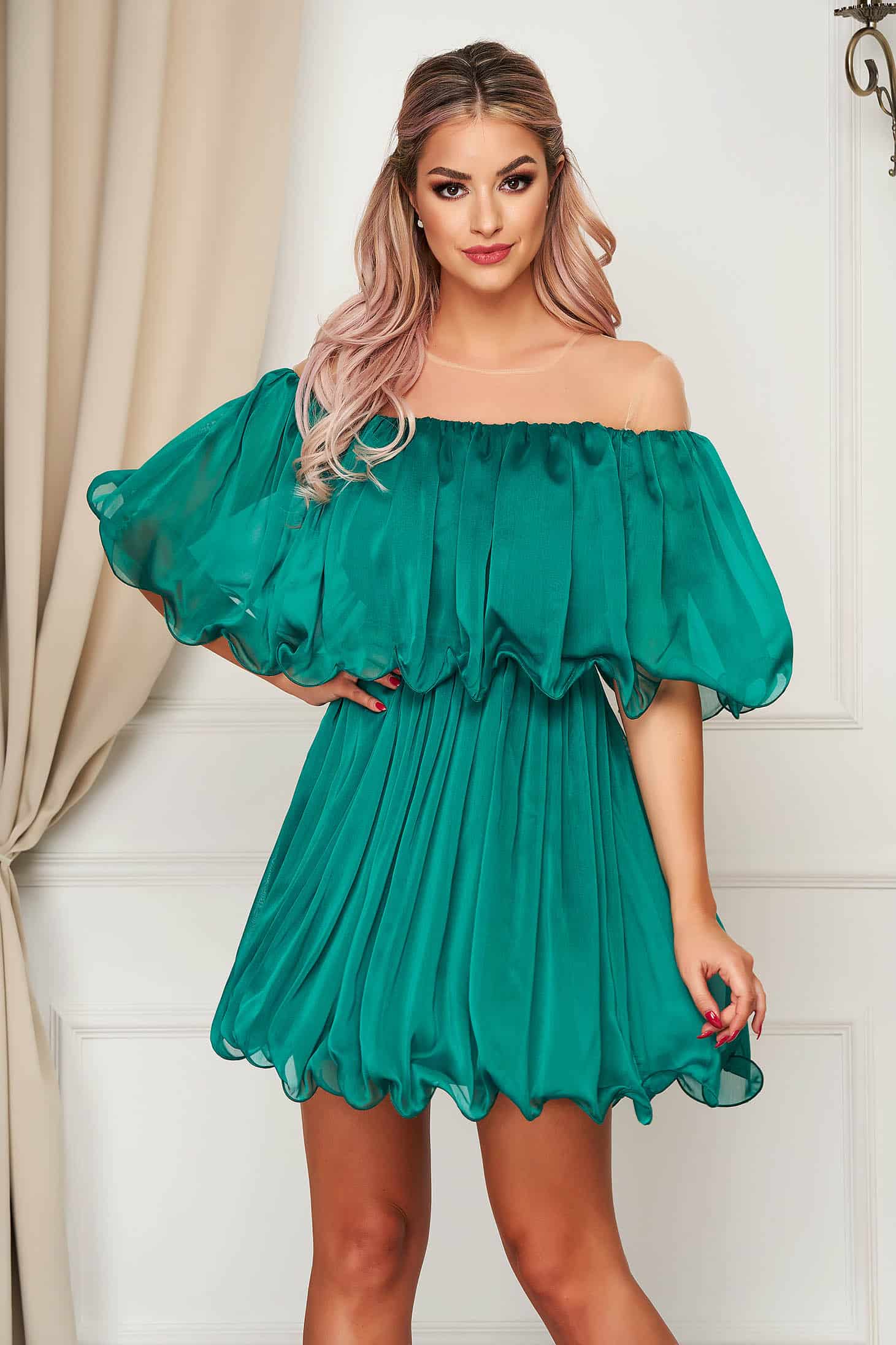 rochie verde scurta de ocazie in clos material sub S049862 5 491809