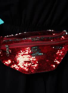Geanta dama SunShine rosie cu aplicatii cu paiete accesorizata cu fermoar cu maner lung reglabil