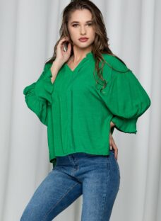 Bluza Adina verde cu guler tip tunica
