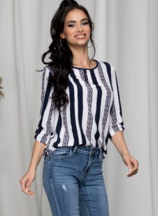 Bluza Alessia cu dungi albe si bleumarin