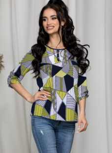 Bluza Alessia cu imprimeuri albe si verzi