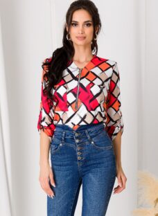 Bluza Carina alba cu romburi rosii si orange