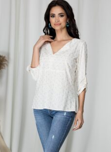 Bluza Cornelia alba cu imprimeu auriu stralucitor