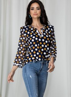 Bluza Daniela bleumarin cu buline albe si galbene