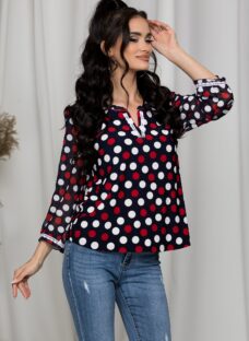 Bluza Daniela bleumarin cu buline albe si rosii