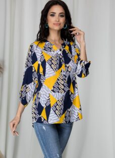 Bluza Diana bleumarin cu imprimeu divers galben