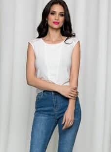 Bluza Elisa alba fara maneci cu dantela
