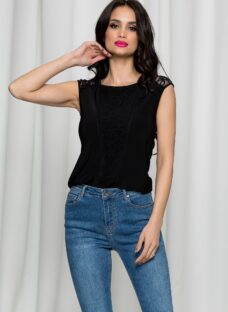 Bluza Elisa neagra fara maneci cu dantela