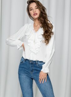 Bluza Erica alba cu volane si broderie