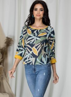 Bluza Estella bleumarin cu frunze