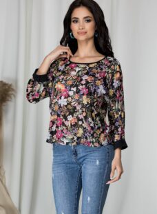 Bluza Estella neagra cu imprimeu floral