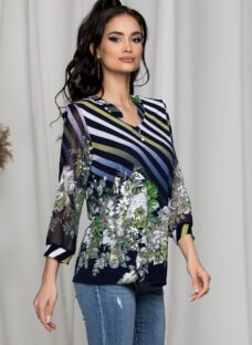 Bluza Kane bleumarin cu dungi si flori