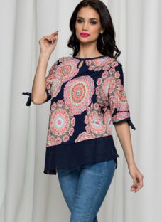 Bluza Kara bleumarin cu imprimeu mandala
