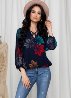 Bluza Mara bleumarin cu frunze colorate