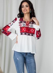 Bluza Moze tip ie alba cu imprimeu rosu
