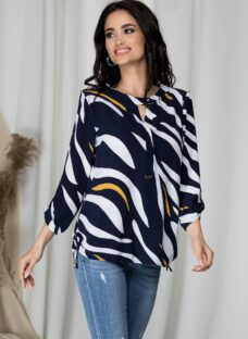 Bluza Sibbil bleumarin cu dungi albe si galbene