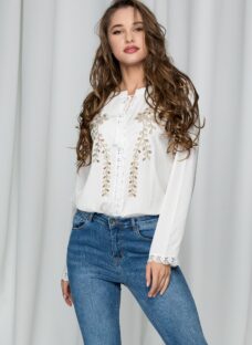 Bluza Silvia alba cu perforatii si broderie florala