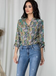 Camasa Adela lejera cu imprimeuri verde si galben