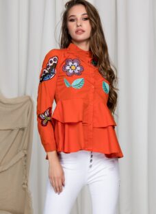 Camasa Alina caramizie cu broderie diversa