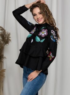 Camasa Alina neagra cu broderie diversa
