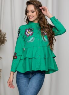 Camasa Alina verde cu broderie diversa