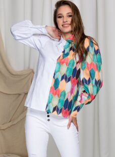 Camasa Carmen alba cu imprimeu geometric