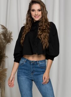 Camasa Crina neagra scurta cu broderie la bust si maneci