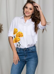 Camasa Daiana alba cu flori galbene