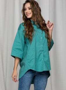 Camasa Keysha turcoaz lejera cu maneci trei sferturi