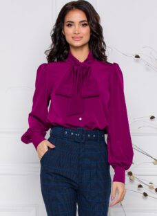 Camasa LaDonna magenta cu guler tip esarfa