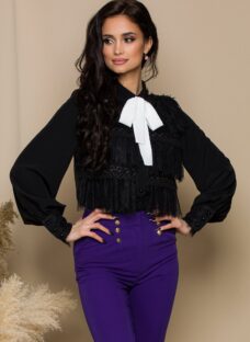 Camasa LaDonna neagra cu dantela la bust