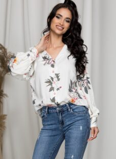 Camasa Melania alba cu imprimeu floral