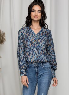 Camasa Melania bleu si imprimeuri diverse