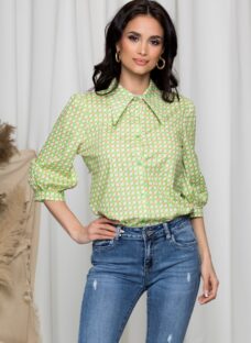 Camasa Roxana verde cu imprimeu geometric