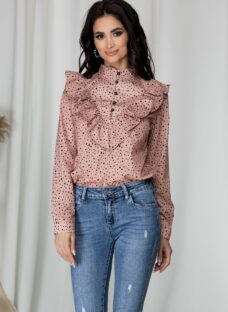 Camasa roz pudra cu buline negre