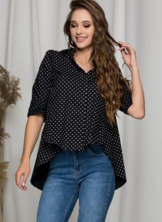 Camasa Silvia neagra cu buline si baza asimetrica
