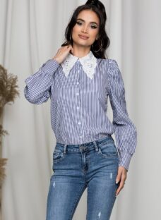Camasa Zeya alba cu imprimeu in dungi bleu