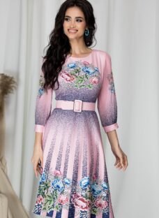 Rochie Alexia roz cu flori si picatele