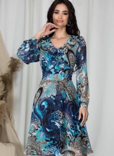 Rochie Alisa midi in clos cu imprimeu albastru