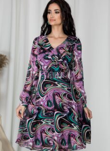 Rochie Alisa midi in clos cu imprimeu mov