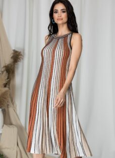 Rochie Anais cu dungi maro in linie A