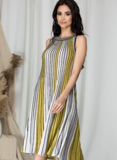 Rochie Anais cu dungi olive in linie A