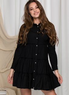 Rochie Anastasia neagra lejera cu inchidere cu nasturi