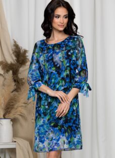 Rochie Ania neagra din voal cu imprimeuri albastre