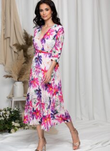 Rochie Beatrice alba cu imprimeu floral